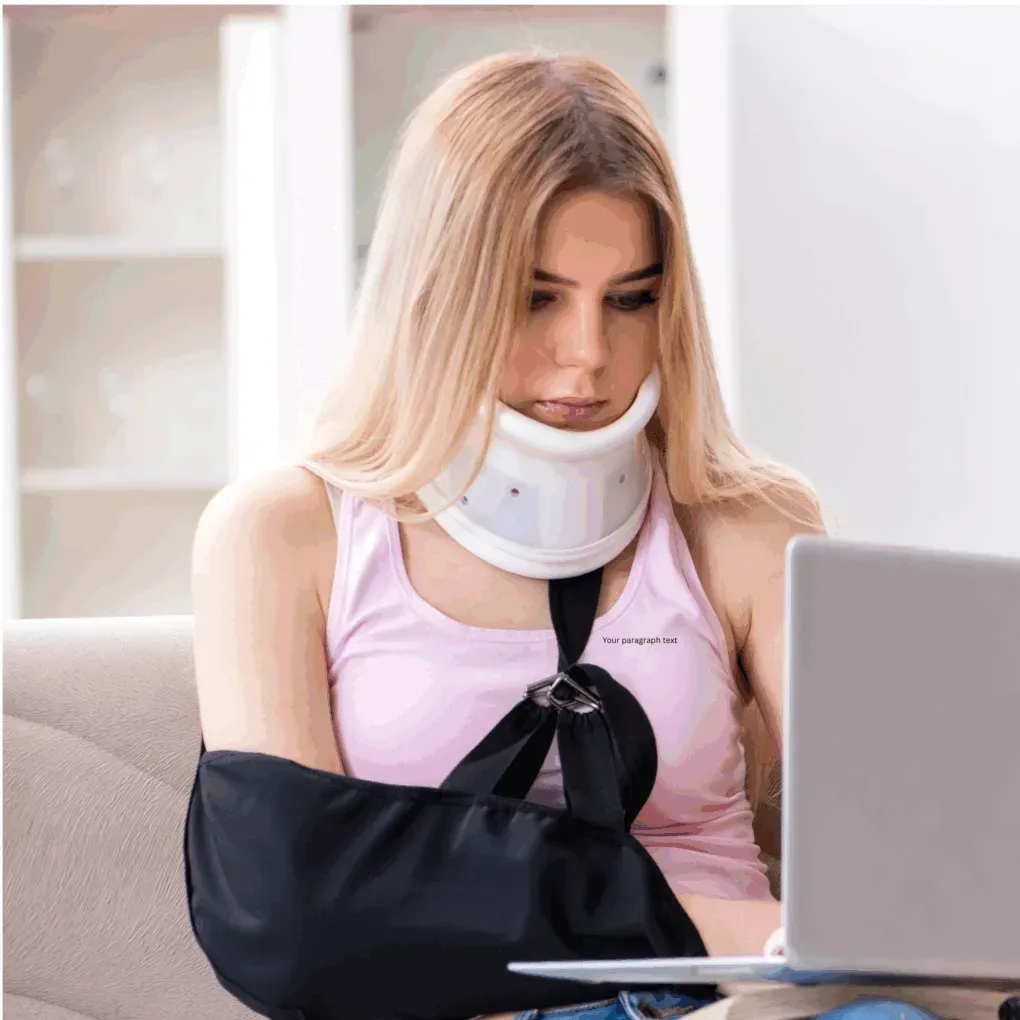 Injured woman using GoFundMe for support during personal injury recovery